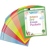 Antner 30 Packs Oversized Dry Erase Pocket Sleeves Reusable Ticket Holders, Clear Plastic Sheet P...