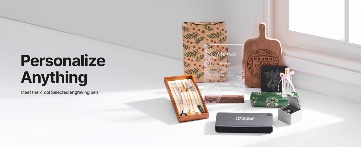 xTool Selected cordless engraving pen engraves a personalized design on a glass tumbler