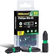 1" Magnetic PH2 Screwdriver Bits,Impact Driver Phillip Bits#2 25 Pcs | TaiWan S2 Heavy Duty Phill...