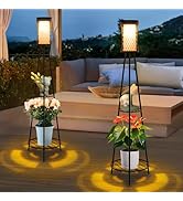 Aialun Outdoor Solar Floor Lamps with USB Charging, 45.67 Inch Tall Double Plant Stand Outside Fl...