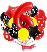 40 Inch 6 Balloon Number Mouse Colorful Red Black Yellow Balloons Latex Confetti Balloons Polka D...
