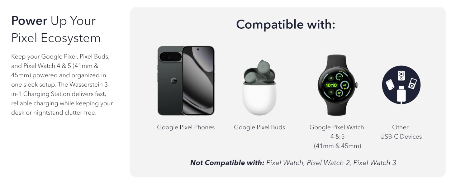 Compatible with Google Pixel, Google Pixel Buds & Google Pixel Watch 4 (41mm & 45mm)