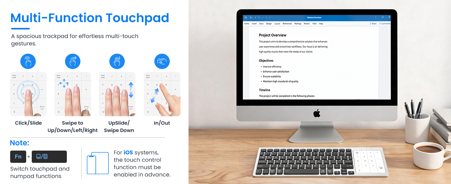wireless keyboard with touchpad and numeric keypad