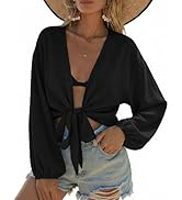 Ekouaer Women's Swimsuit Cover Ups Tie Front Long Sleeve Top Kimono for Women Bikini Shirt Summer...