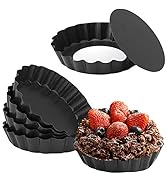 Cyimi Mini Tart Pan Set of 6, Non-Stick 4 Inch Quiche Pan, Removable Bottom Tart Pan for Pies, Qu...