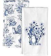 Miss Adola Flour Sack Kitchen Towels - Set of 2 Chinoiserie Dish Towels with Hanging Loop 18x26 I...