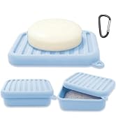 Silicone Travel Soap Case, Leak-Proof Bar Soap Container with Drain Tray, Portable Travel Soap Di...
