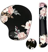 MOSISO Wrist Rest Support for Mouse Pad&Keyboard Set, Curved Peony Ergonomic Mousepad&Coaster Non...