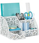 EasyPAG Elegant Floral Desk Organizer with Sliding Drawer - 6 Compartments Metal Desktop Caddy, D...