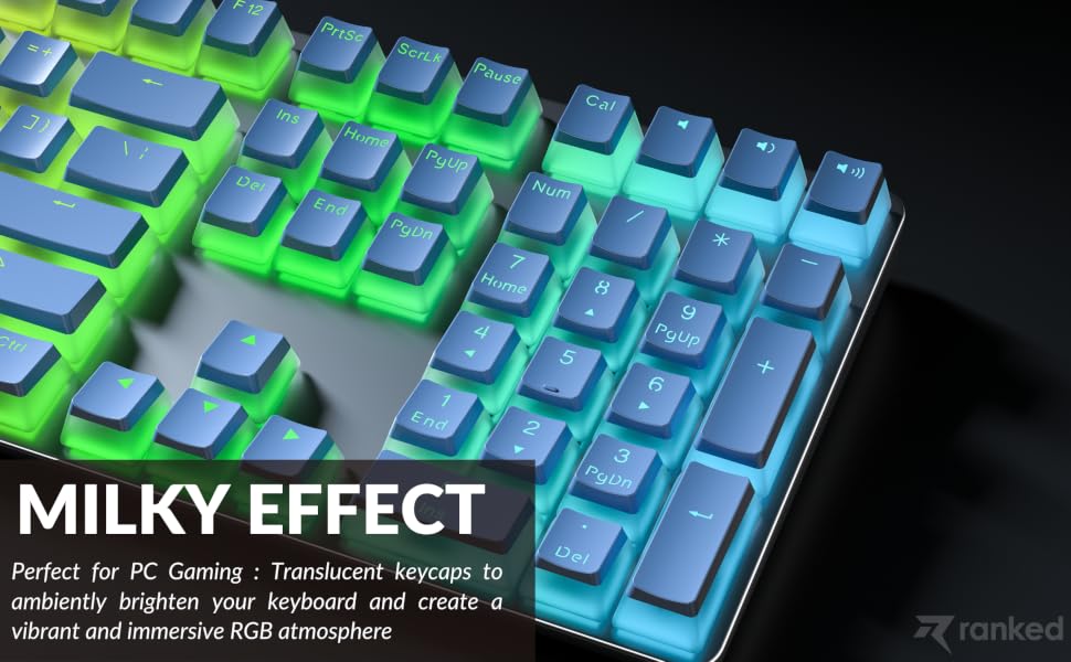 Ranked pudding keycaps rgb pbt double shot doubleshot stunning effect gaming milky