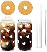 Iced Coffee Cups, Can Shaped Glass Cups, 20 OZ Hearts Cup Beer Glass, Love Can Couple Drinking Gl...