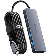 ABFCRTTW 4FT USB C Hub 3.2 Multiport Adapter, 10Gbps Aluminium USB C to USB Hub with 2 USB-A & 2 ...