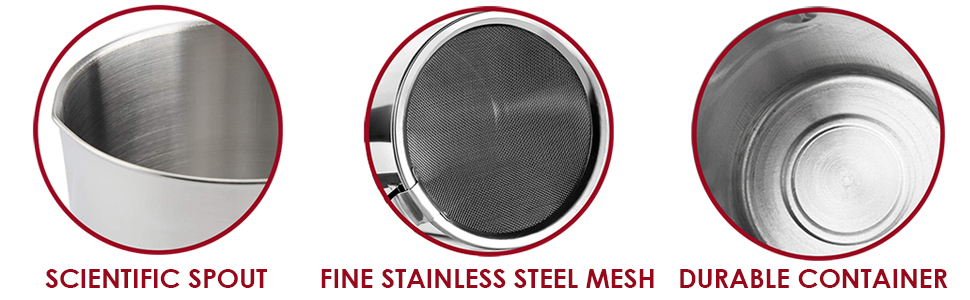 KEISSCO Stainless Steel Bacon Grease Container with Strainer