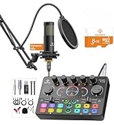 Podcast Equipment Bundle,5RGB Mixer with XLR-6.5mm interface,Dynamic Microphone, TF Card, Surroun...