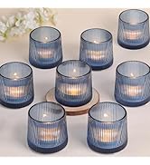DARJEN Blue Ribbed Tealight Votive Candle Holders Set of 10- Votive Candle Holders for Table Cent...