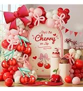 151PCS Cherry Balloon Garland Arch Kit with Red Light Pink Lvory White Pink Long Balloons For Bir...