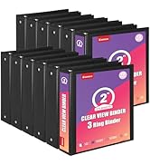 Comix Durable 2 Inch 3 Ring Binder with Clear Cover, 2" Round View Binder with 2 Interior Pockets...