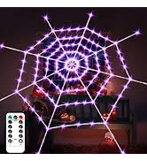 Halloween Decorations 190 LEDs Spider Web Lights, 8.75 Ft Super-Realistic Giant Cobweb Indoor Out...