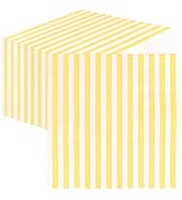 SietDESEO 50 Pieces Yellow Striped Napkins Disposable 3-Ply Yellow and White Striped Cocktail Nap...