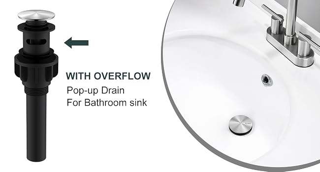 KENES Brushed Nickel Bathroom Sink Drain Stopper Pop up Sink Drain with Overflow