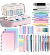 Four Candies School Supplies with Cute Pencil Case,Stationery Set 56PCS | Pink10 Gel Pens,6Dual-H...