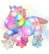 Hopearl LED Plush Unicorn Lighting Up Stuffed Mommy Unicorn with 3 Baby Unicorns in her Tummy Stu...