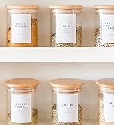 162 Minimalist Spice Jar Labels - Preprinted Spice Stickers - Black Text on White Waterproof Labe...