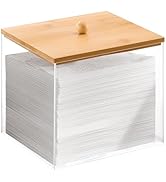 Puricon Acrylic Disposable Facial Towels Holder, Clear Storage Bin with Wood Lid Compatible with ...