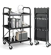 Goplus Folding Utility Cart, 3-Tier Rolling Tool Cart w/Lockable Wheels, 300LBS Capacity, Divided...
