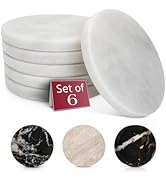 Gusto Nostro White Marble Coasters Set of 6 with Non-Slip Backing - Luxury Natural Stone Coasters...