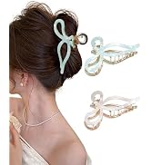 ACECHA 2 Pack Gold Metal Bow Hair Claw Clips for Women, 4.5" Colorful Non-slip Hairclips for Thic...