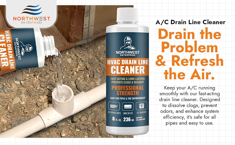 a/c drain line cleaner fast acting dissolve clogs prevent odors pipes air conditioner mold mildew
