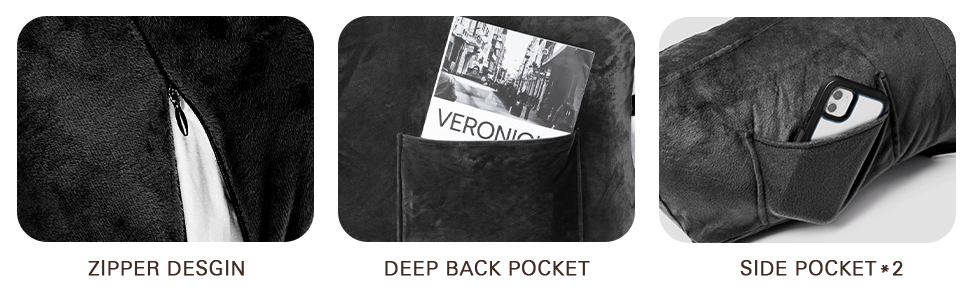 Bed Rest Pillow with Support Arms, Pockets