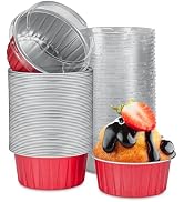 Eoonfirst 50pcs Mini Disposable Foil Ramekins with Lids 5oz, Aluminum Foil Round Cupcake Liners M...