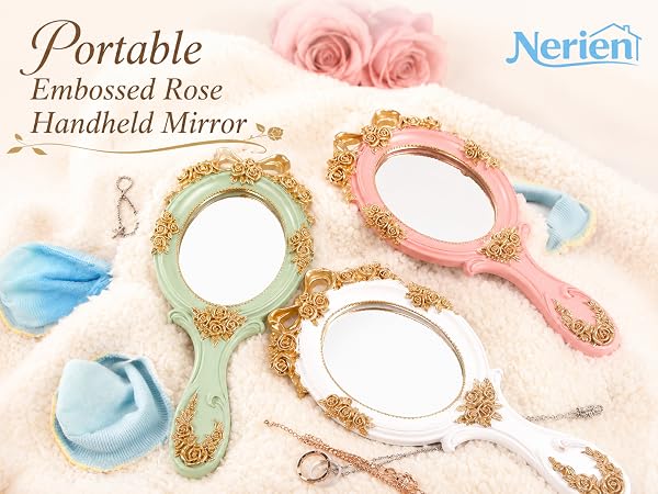 Handheld Mirror Vanity Makeup Mirror Travel Princess Metal Cosmetic Mirror