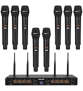 MELONARE 8-Channel Wireless Microphone System, UHF 500MHz Cordless Mic Set w/ 8x5 Frequencies, 24...