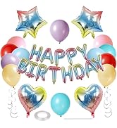 WEIKA 27 Pcs Iridescent Birthday Decorations, 3D Letters Iridescent Happy Birthday Balloon Banner...