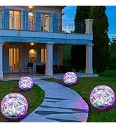 Keevvon Solar Garden Lights, 4 Pack 120 LED Multicolor Cracked Glass Solar Outdoor Lights Decorat...