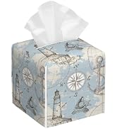 Compass Sea Map Tissue Box Cover,Anchor and Seashells Tissue Box Holder Square,Waterproof Leather...