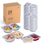 MACTANO 20 Sets Condiment Container with Lid, Disposable Double Compartment Plastic Container for...