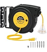 WILAWELS Retractable Extension Cord Reel, 50 FT Heavy Duty Power Cord, 14AWG/3C SJTOW, 3 Grounded...
