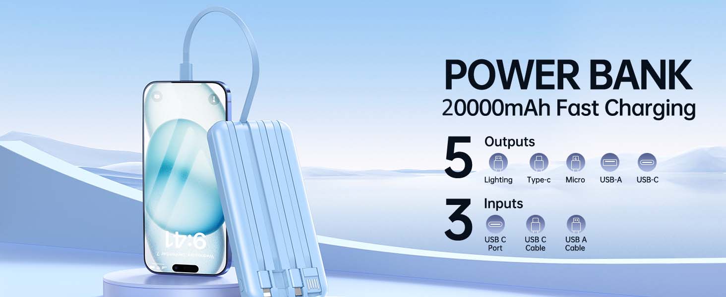 portable charger with built in cable