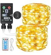 Lakumu 2-in-1 Rechargeable Fairy Lights Battery Operated, 66FT(2×33) Twinkle Lights with Remote &...