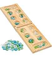 Regal Games - Wooden Mancala Board Game Set - Portable Foldable Wooden Board, 48 Glass Mancala St...
