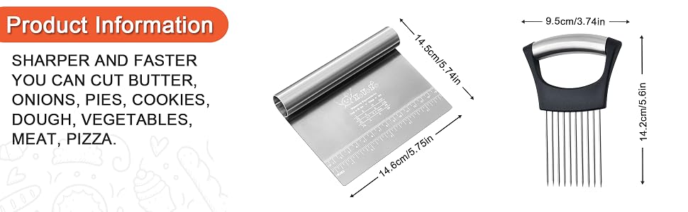 Bench Scraper Dough Cutter Onion Holder Slicing Chopper Protective Cover Handle Stainless Steel