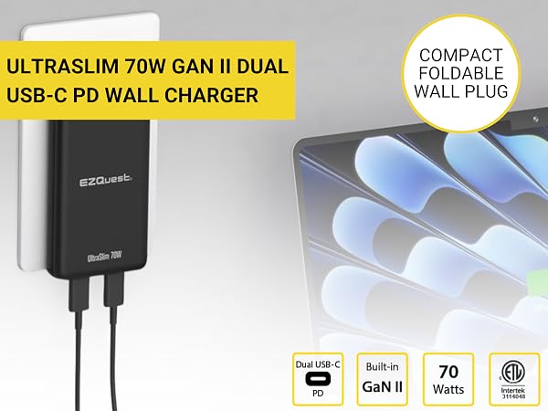 ultraslim 70w dual wall charger black