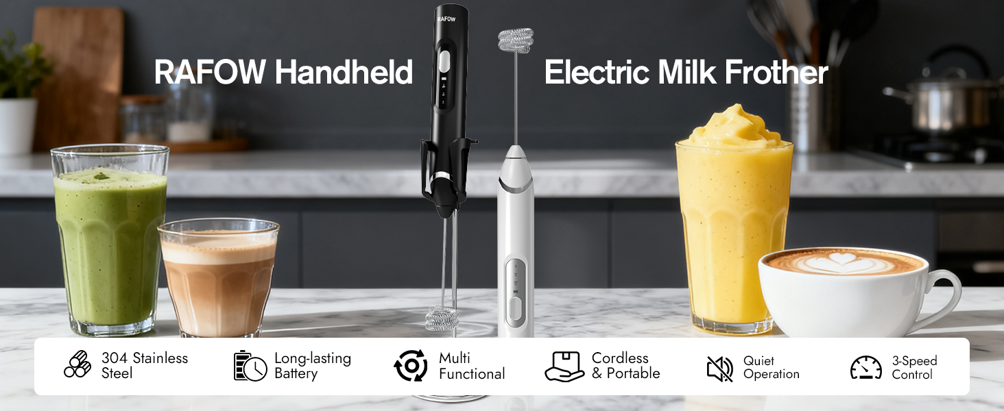 RAFOW Handheld Electric Milk Frother