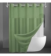 SORTTO No Hook Slub Textured Shower Curtain with Snap in Liner - Sage Fabric Outer Curtain & Wate...