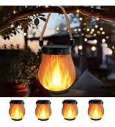4 Pack Solar Lights Outdoor Waterproof Hanging Solar Lanterns Flame Lights | Flickering Flame, IP...