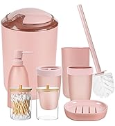 iMucci 8PCS Pink Bathroom Accessories Set - with Trash Can Toothbrush Holder Soap Dispenser Soap ...